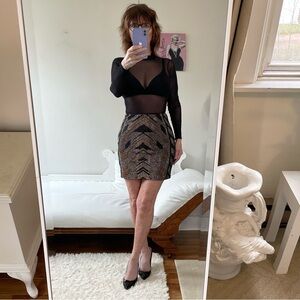 NWT BRONZE GOLD BLACK RHINESTONE METALLIC PENCIL SKIRT ROMEO JULIET COUTURE